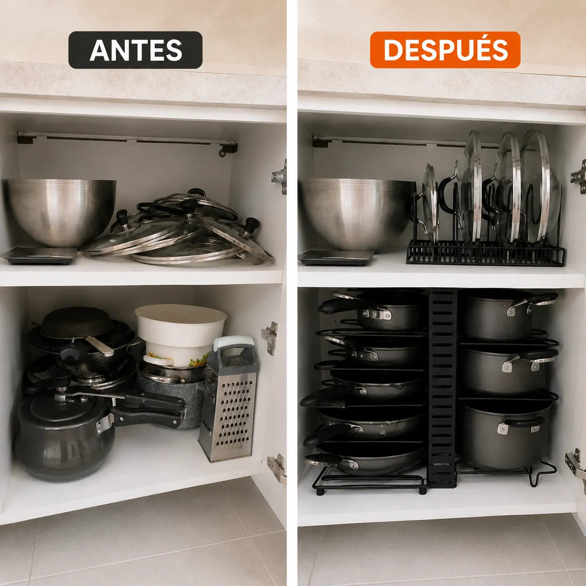 Organizador de ollas y sartenes ajustable