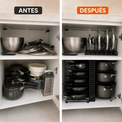 Organizador de ollas y sartenes ajustable