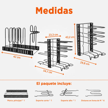 Organizador de ollas y sartenes ajustable