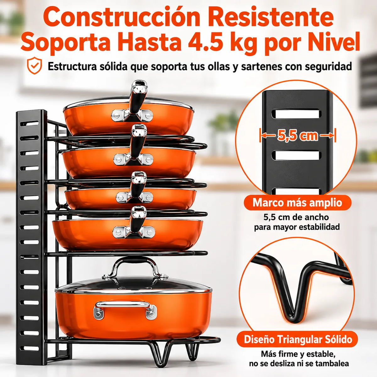 Organizador de ollas y sartenes ajustable