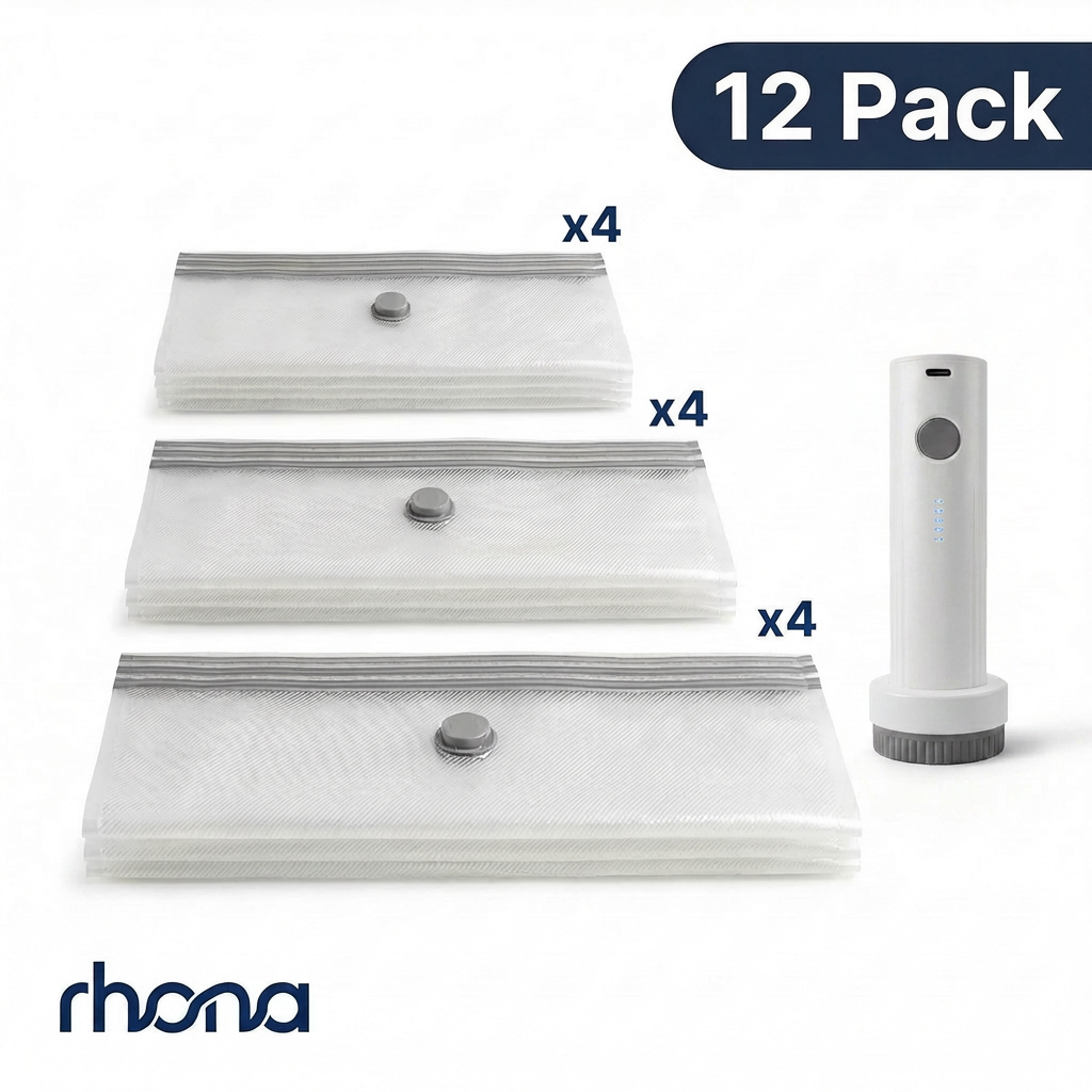 TravelVac Pro 12 pack flat lay with pump