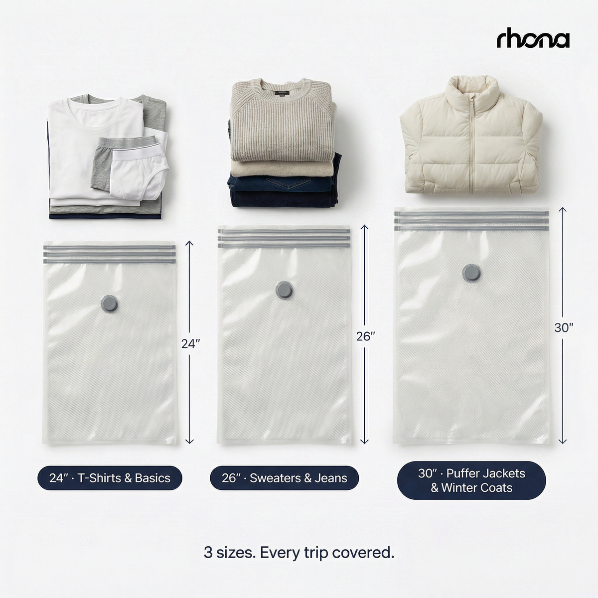 Compression bags with puffer jacket before and after