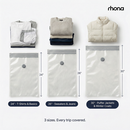 Compression bags with puffer jacket before and after